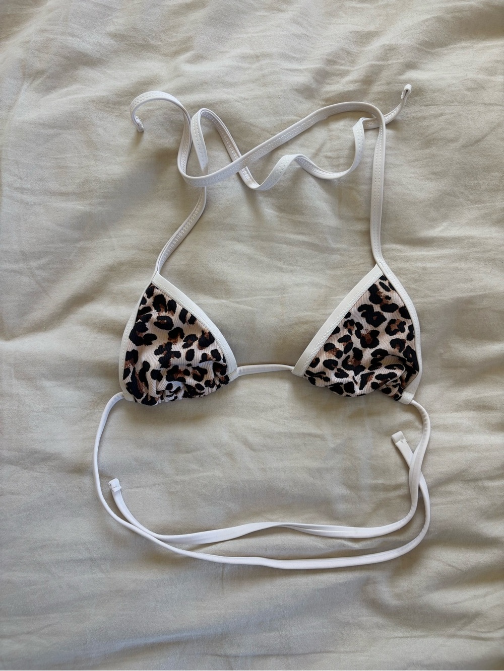 Wild Fable Leopard Print Triangle Bikini Top + Bottoms - White Trim